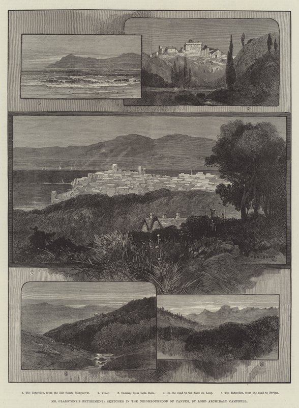 Mr. Gladstones Rücktritt, Skizzen in der Umgebung von Cannes von Charles Auguste Loye