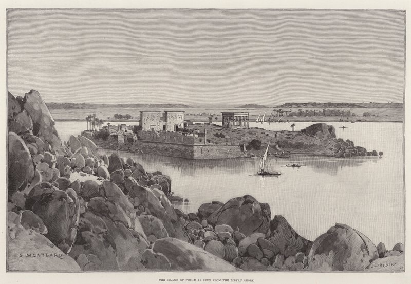 Die Insel Philae vom libyschen Ufer aus gesehen von Charles Auguste Loye