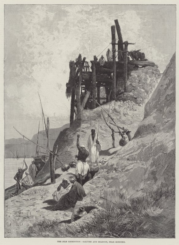 Die Nil-Expedition, Sakiyeh und Shadouf, nahe Korosko von Charles Auguste Loye