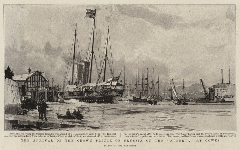 Die Ankunft des Kronprinzen von Preußen auf der Alberta in Cowes von Charles Edward Dixon