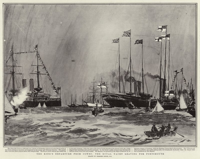 Die Abreise des Königs aus Cowes, die königliche Yacht verlässt Portsmouth von Charles Edward Dixon
