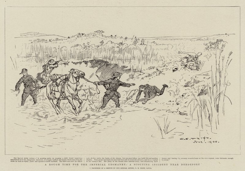 Eine harte Zeit für die Imperial Yeomanry, ein Spähvorfall in der Nähe von Derdeport von Charles Edwin Fripp