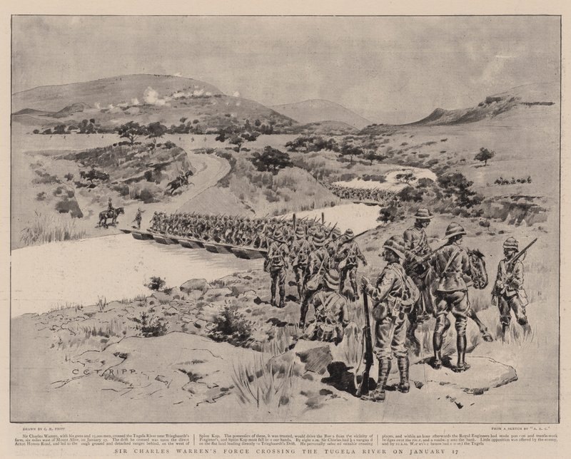 Sir Charles Warrens Truppe überquert den Tugela-Fluss am 17. Januar von Charles Edwin Fripp