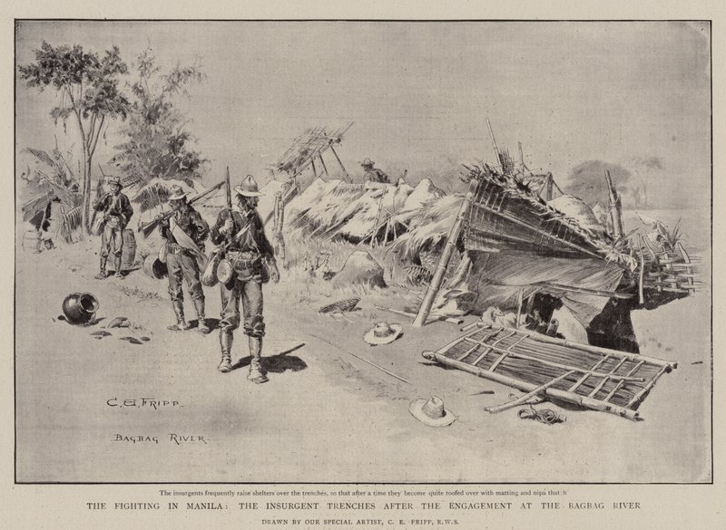 Die Kämpfe in Manila, die Schützengräben der Aufständischen nach dem Gefecht am Bagbag-Fluss von Charles Edwin Fripp