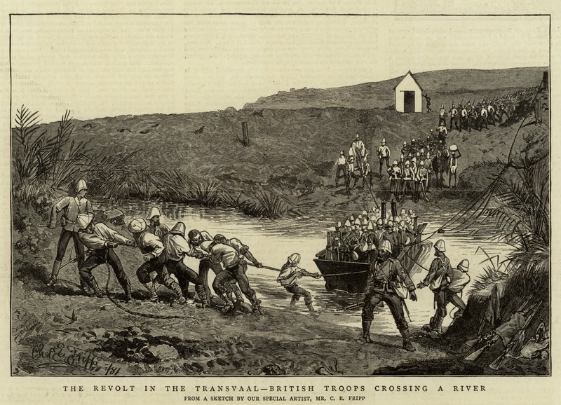 Der Aufstand im Transvaal, britische Truppen überqueren einen Fluss von Charles Edwin Fripp