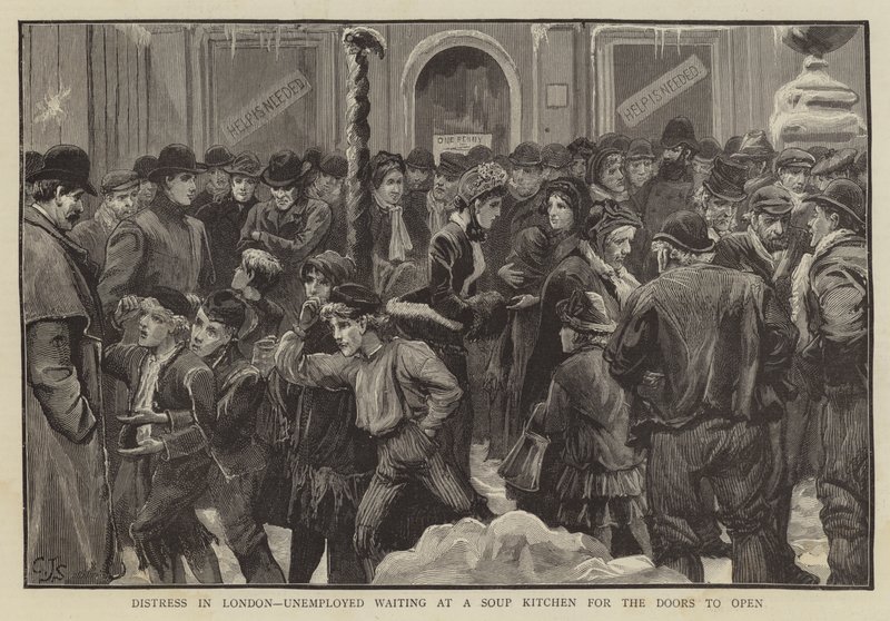 Not in London, Arbeitslose warten an einer Suppenküche auf die Öffnung der Türen von Charles J. Staniland