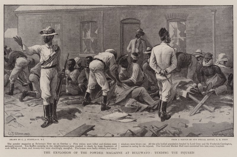 Die Explosion des Pulvermagazins in Buluwayo, Versorgung der Verletzten von Charles J. Staniland