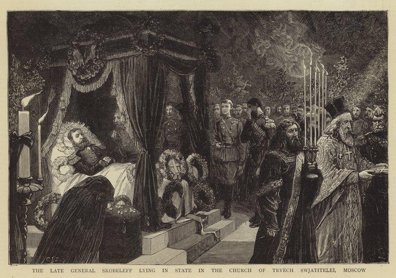 Der verstorbene General Skobeleff aufgebahrt in der Kirche von Tryech Swjatitelei, Moskau von Charles J. Staniland