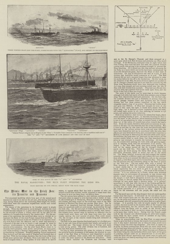 Die Marine-Manöver, die Blaue Flotte fegt über die Irische See von Charles J. Staniland