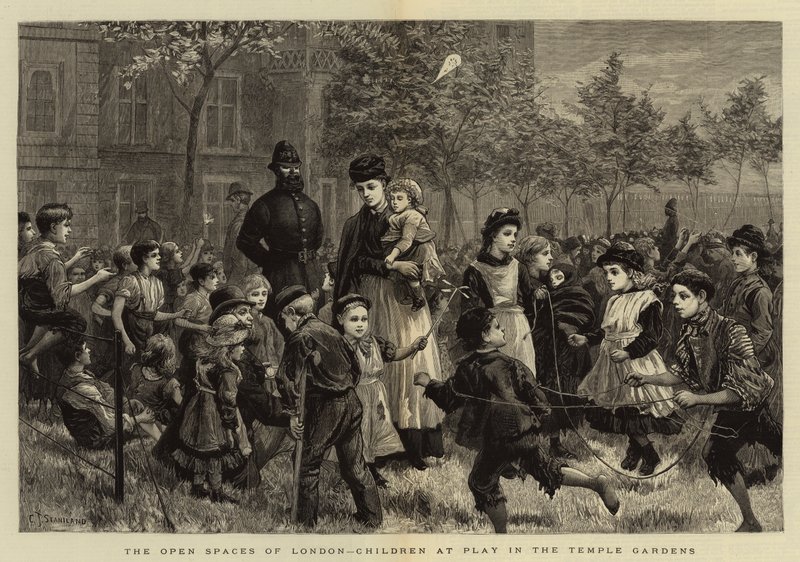 Die Freiflächen von London, Kinder spielen in den Temple Gardens von Charles J. Staniland