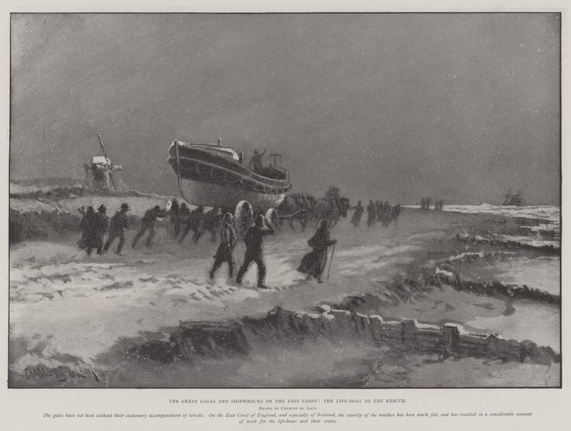 Die großen Stürme und Schiffswracks an der Ostküste, das Rettungsboot zur Rettung von Charles John de Lacy