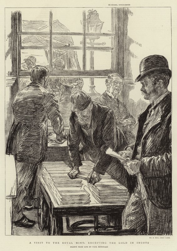 Ein Besuch in der Königlichen Münze, Empfang des Goldes in Barren von Charles Paul Renouard