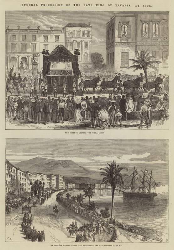 Trauerzug des verstorbenen Königs von Bayern in Nizza von Sir John Charles Robinson