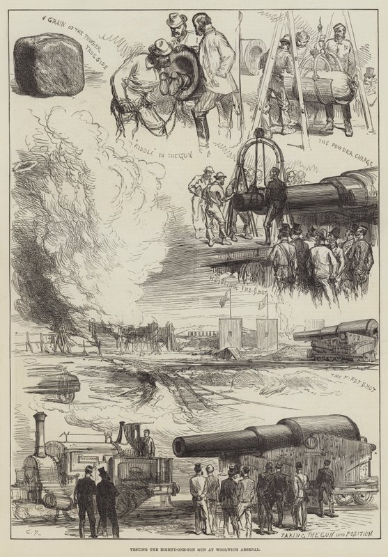 Testen der Einundachtzig-Tonnen-Kanone im Arsenal von Woolwich von Sir John Charles Robinson