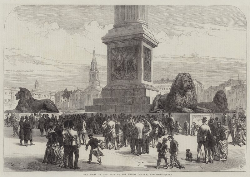 Die Löwen am Fuße der Nelson-Säule, Trafalgar Square von Sir John Charles Robinson