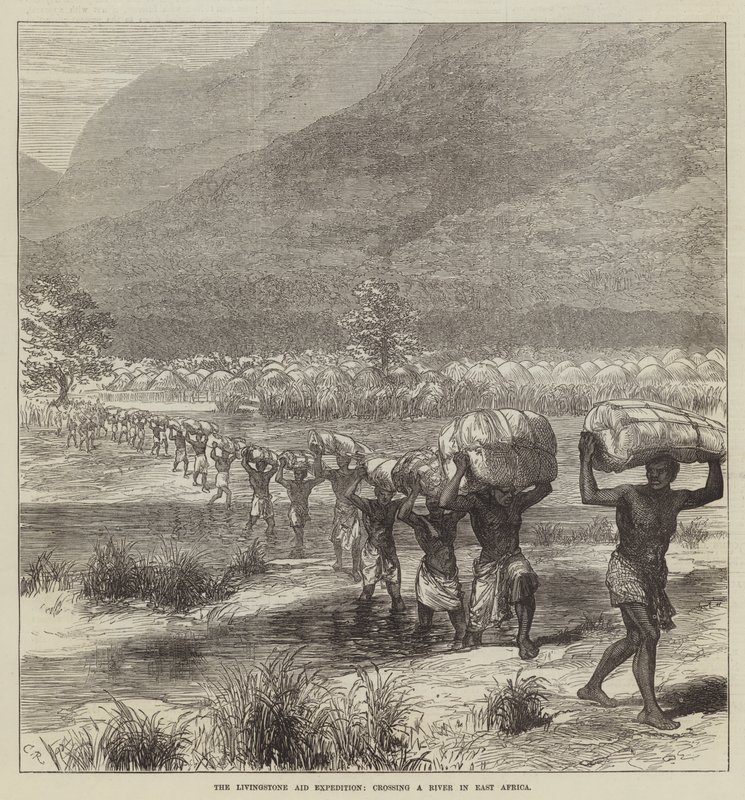 Die Livingstone-Hilfsexpedition, Überquerung eines Flusses in Ostafrika von Sir John Charles Robinson