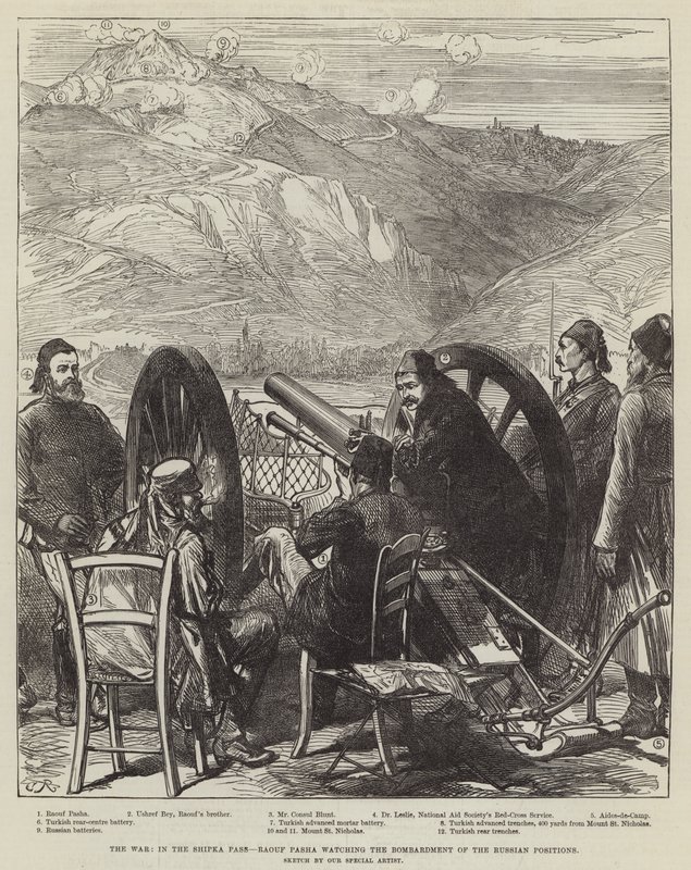 Der Krieg im Shipka-Pass, Raouf Pascha beobachtet die Bombardierung der russischen Stellungen von Sir John Charles Robinson
