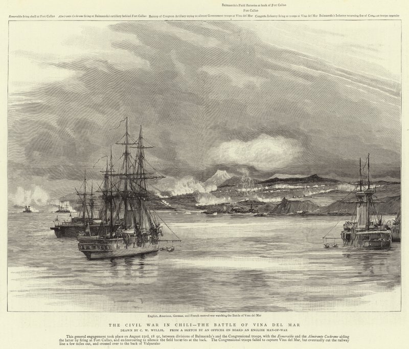 Der Bürgerkrieg in Chile, die Schlacht von Vina del Mar von Charles William Wyllie