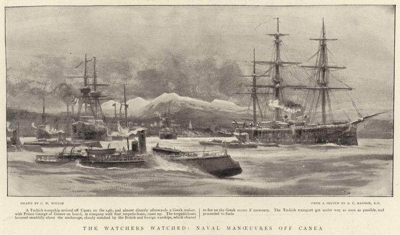 Der Beobachter beobachtet, Marine-Manöver vor Canea von Charles William Wyllie