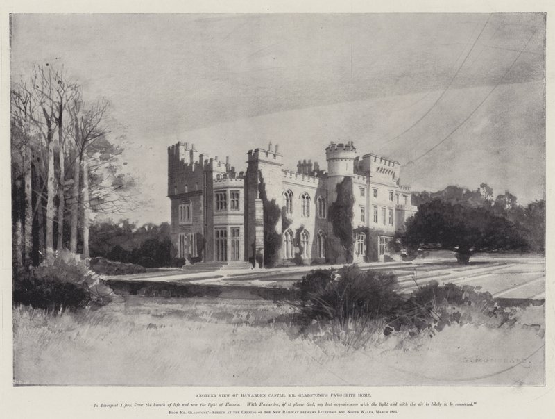 Das Leben von William Ewart Gladstone, eine weitere Ansicht von Hawarden Castle von Charles Auguste Loye