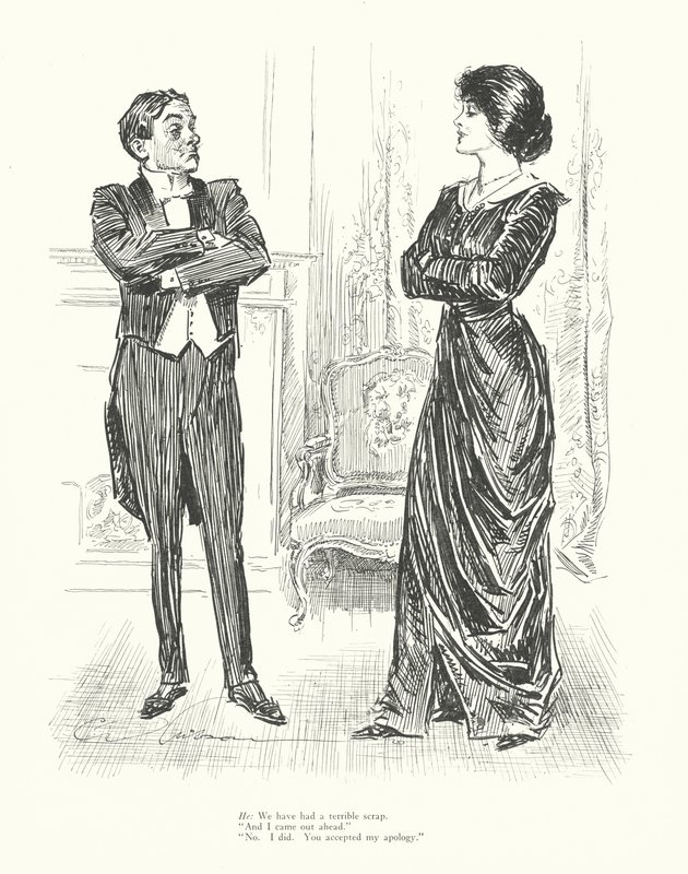 Er: Wir hatten einen schrecklichen Streit. "Und ich habe gewonnen." "Nein. Ich habe gewonnen. Du hast meine Entschuldigung angenommen" von Charles Dana Gibson