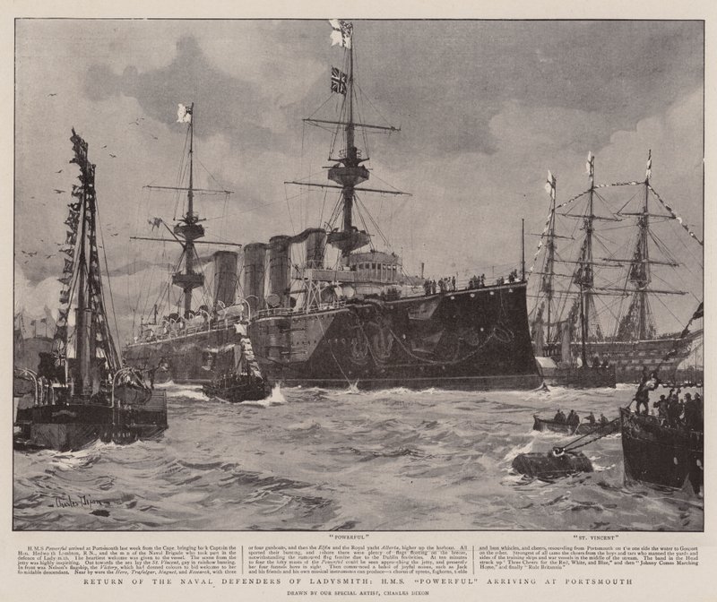 Rückkehr der Marineverteidiger von Ladysmith, HMS Powerful kommt in Portsmouth an von Charles Edward Dixon