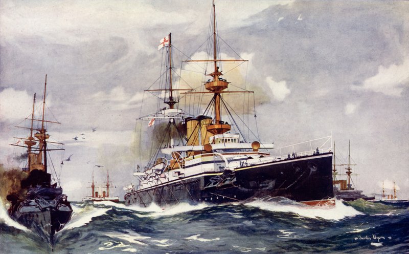 Die Majestic. Flaggschiff des Kanalgeschwaders, 1901 von Charles Edward Dixon