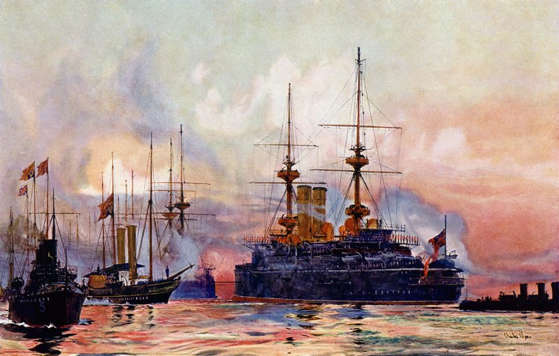 Der Prinz George bei Spithead: Das Marine-Requiem für Königin Victoria von Charles Edward Dixon