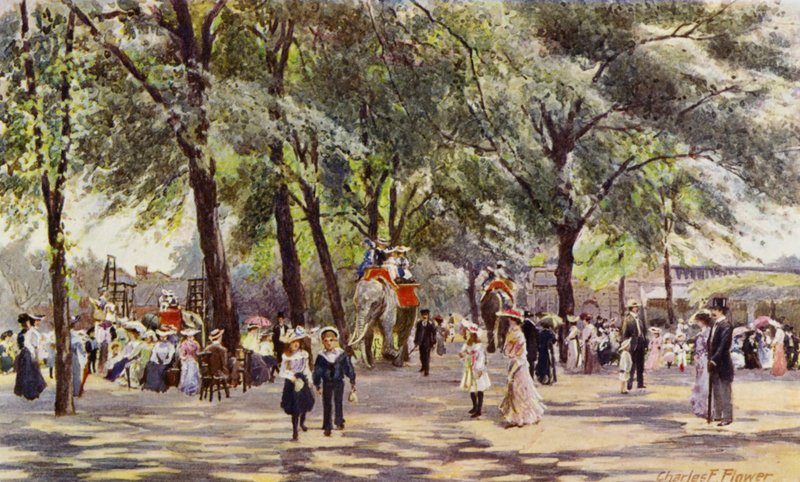 Londoner Zoo: Broad Walk mit Elefanten von Charles Edwin Flower