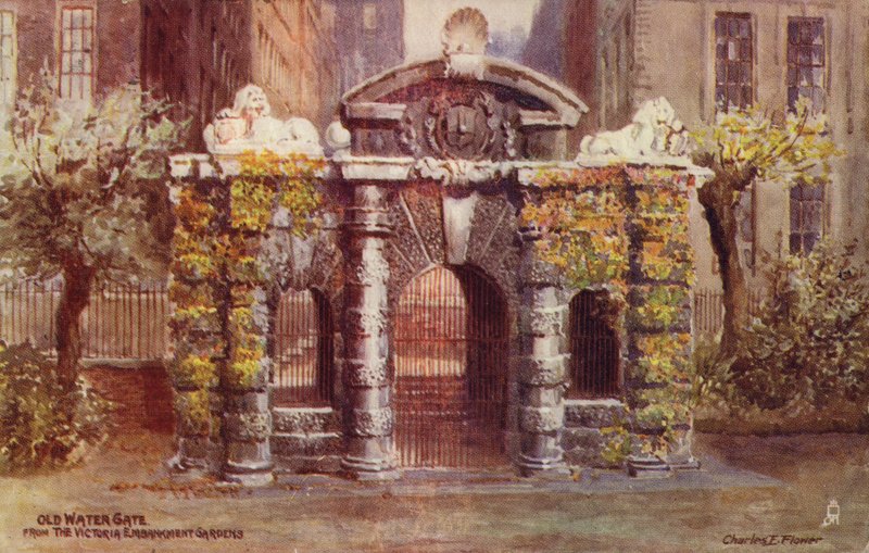 Altes Wasser Tor von den Victoria Embankment Gardens in London von Charles Edwin Flower