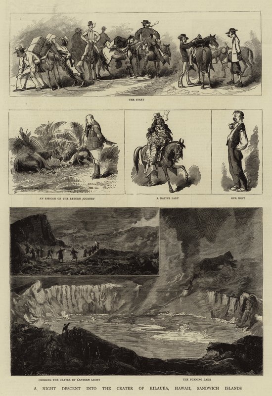 Ein nächtlicher Abstieg in den Krater von Kilauea, Hawaii, Sandwich-Inseln von Charles Edwin Fripp