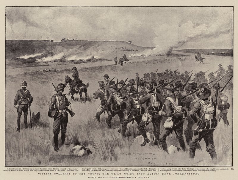 Bürgerwehr an die Front, die CIVs gehen in der Nähe von Johannesburg in Aktion von Charles Edwin Fripp