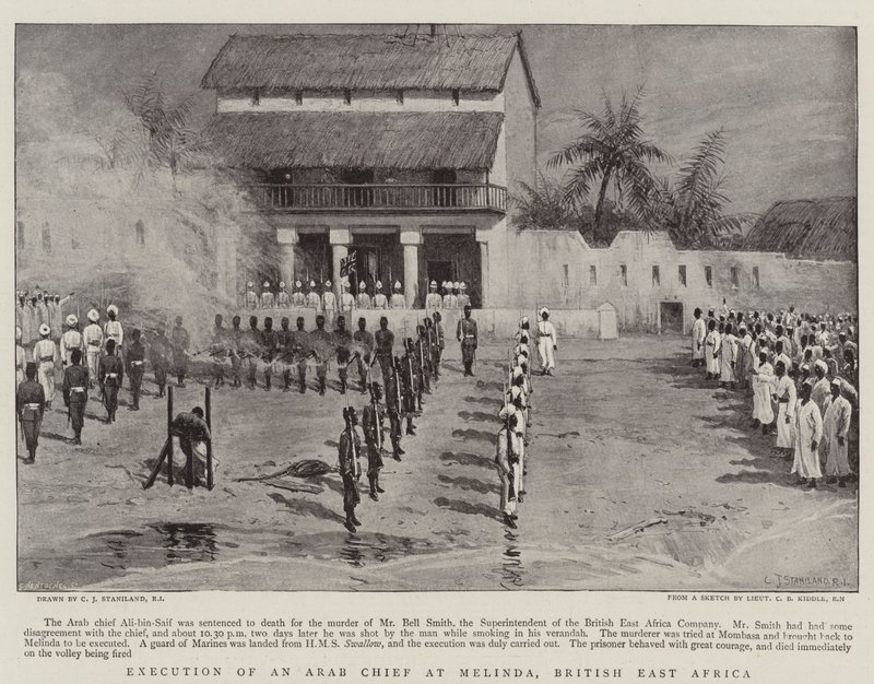 Hinrichtung eines arabischen Häuptlings in Melinda, Britisch-Ostafrika von Charles J. Staniland