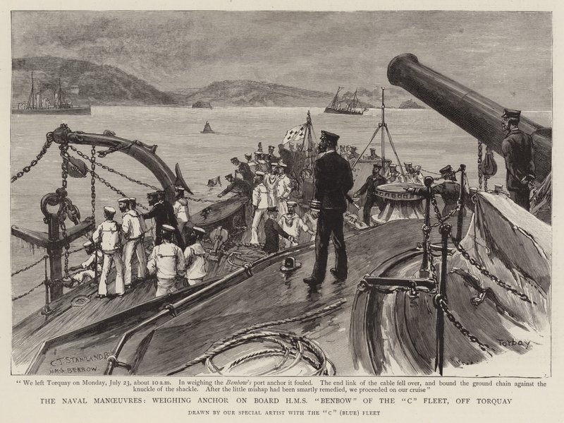 Die Marine-Manöver, Anker lichten an Bord der HMS Benbow der C-Flotte, vor Torquay von Charles J. Staniland