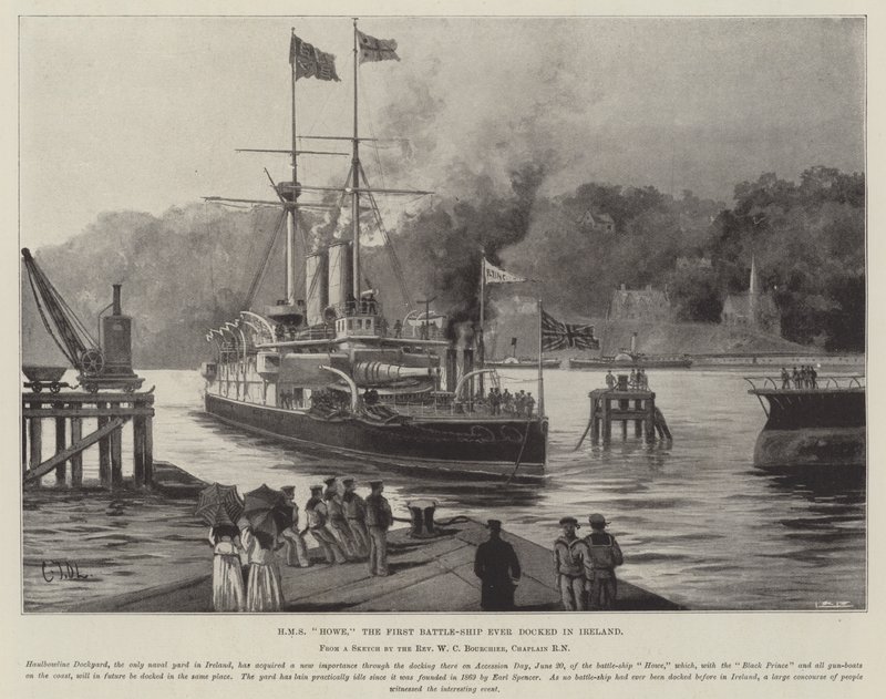 HMS Howe, das erste Schlachtschiff, das jemals in Irland angedockt wurde von Charles John de Lacy