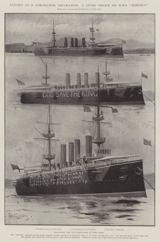 Matrosen als Krönungsdekoration, ein lebendes Gerät auf der HMS Terrible von Charles John de Lacy