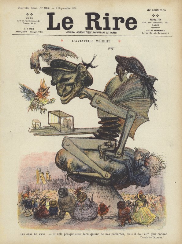 Karikatur des amerikanischen Fliegers Wilbur Wright. Illustration für Le Rire von Charles Leandre