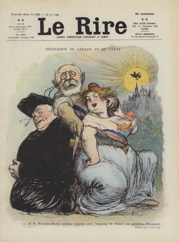 Trennung von Kirche und Staat. Illustration für Le Rire von Charles Leandre