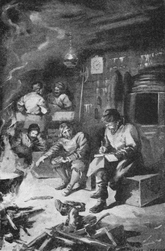 William Barents schreibt sein Tagebuch während des Winters in einer Hütte auf Nova Zembla von Charles Mills (after) Sheldon