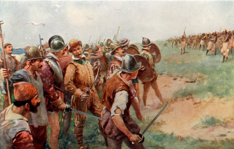 Drakes Gruppe wird von den Patagoniern angegriffen von Charles Mills Sheldon