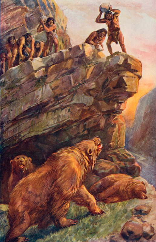 Prähistorische Menschen greifen die großen Höhlenbären an von Charles Mills Sheldon
