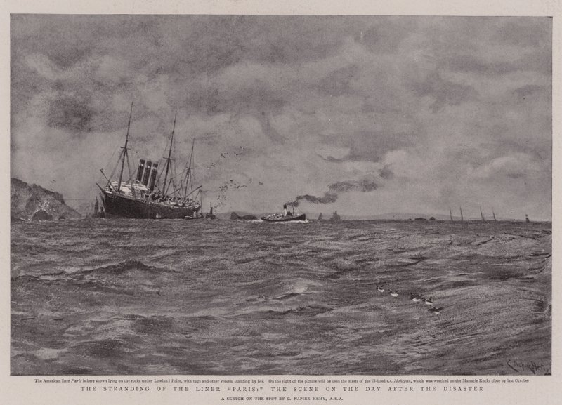 Die Strandung des Liners Paris, die Szene am Tag nach der Katastrophe von Charles Napier Hemy
