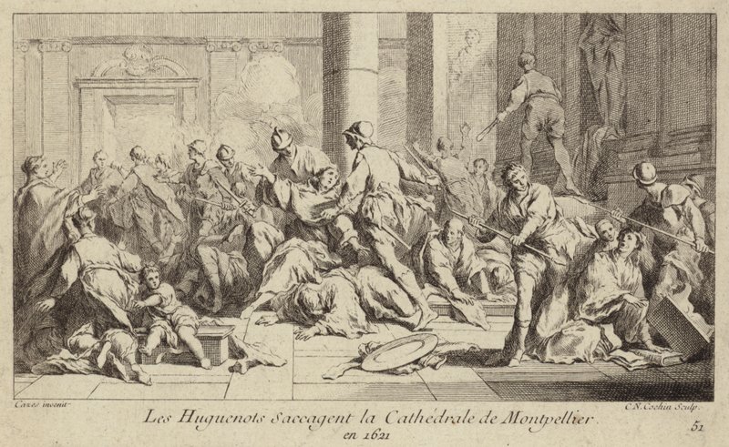 Hugenotten plündern die Kathedrale von Montpellier, Frankreich, 1621 von Charles Nicolas II Cochin
