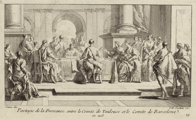 Teilung der Provence zwischen den Grafen von Toulouse und Barcelona, 1125 von Charles Nicolas II Cochin