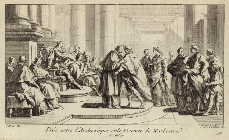 Frieden zwischen dem Bischof und dem Vizegrafen von Narbonne von Charles Nicolas II Cochin