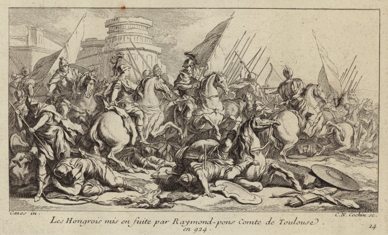 Die ungarische Armee wird von Raymond Pons, Graf von Toulouse, 924 in die Flucht geschlagen von Charles Nicolas II Cochin