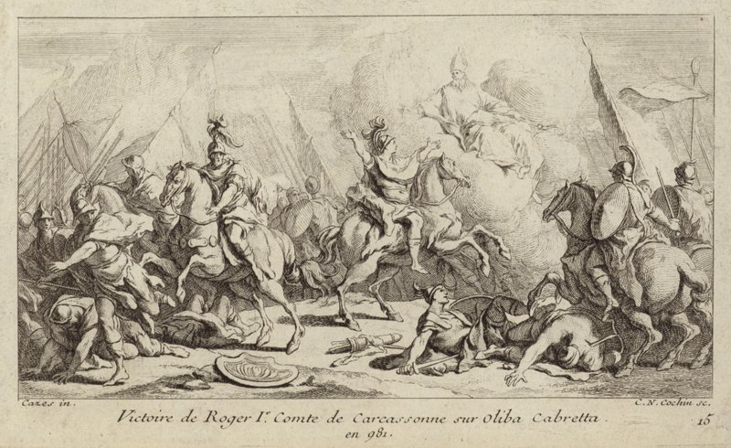 Sieg von Roger I., Graf von Carcassonne, über Oliba Cabreta, 981 (Gravur) von Charles Nicolas II Cochin