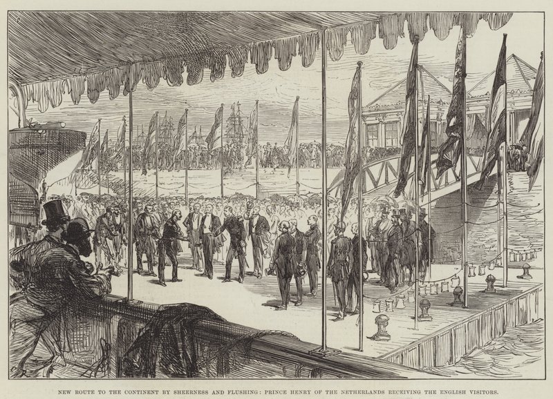 Neue Route zum Kontinent über Sheerness und Flushing, Prinz Heinrich der Niederlande empfängt die englischen Besucher von Sir John Charles Robinson