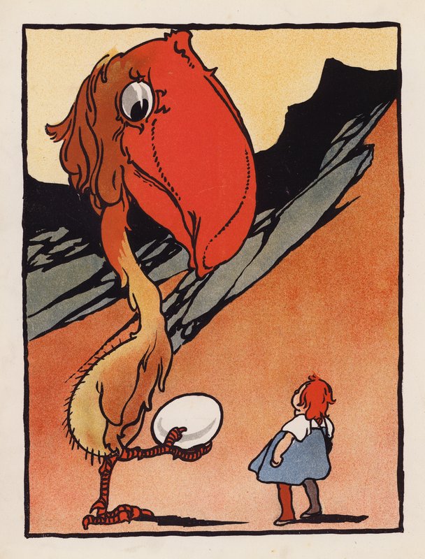 Unsinn: Junge mit einem seltsamen Vogel, der ein Ei hält von Charles Robinson