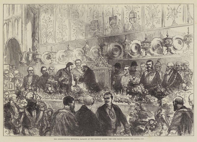 Das Internationale Kommunale Bankett im Mansion House, der Lord Mayor reicht den Liebesbecher von Sir John Charles Robinson